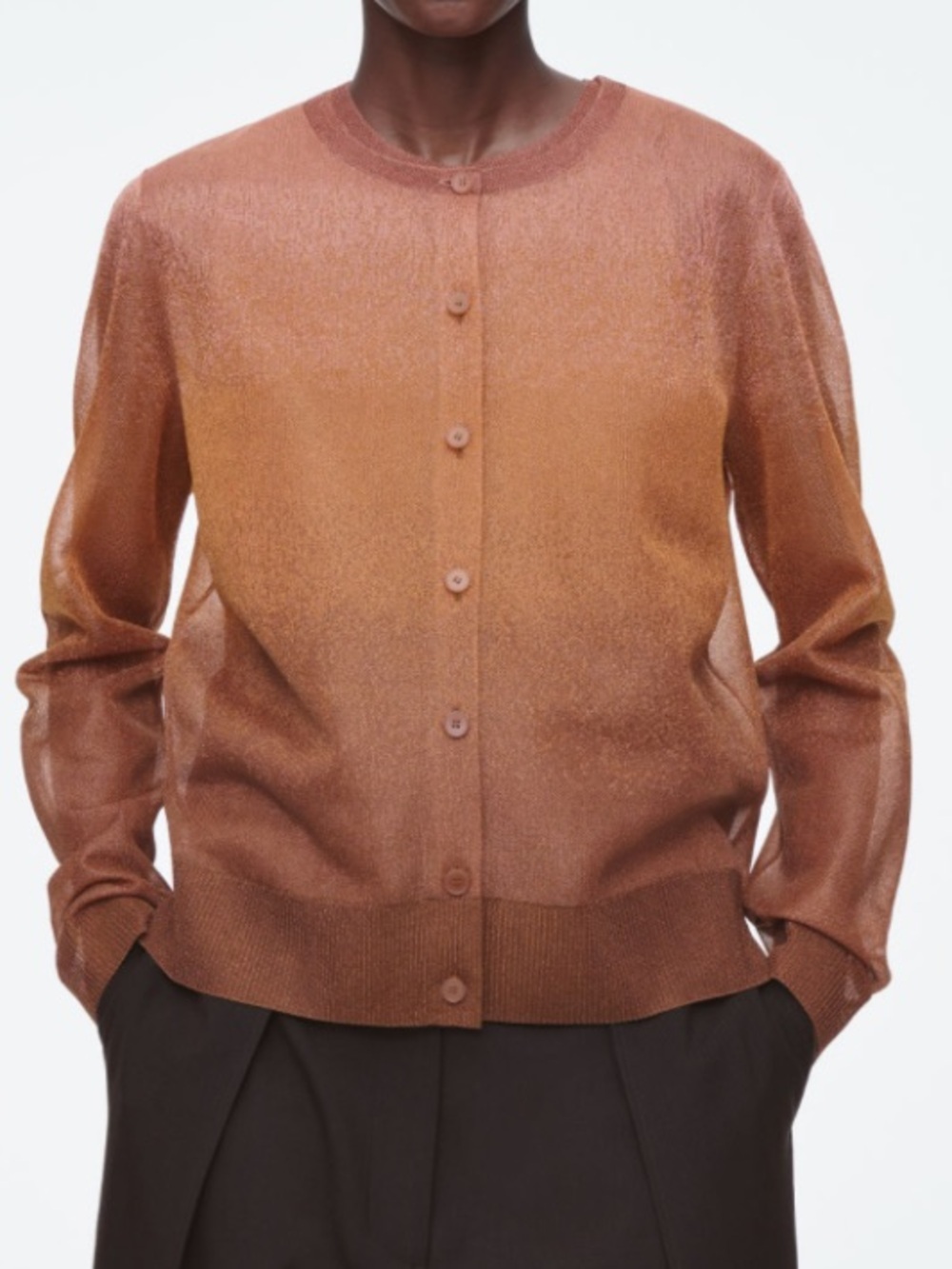 Like New COS Oversized Metallic Bronze Fine Gaige Knit Cardigan, size M